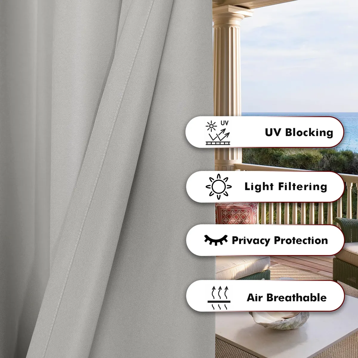BONZER Outdoor Curtains for Patio Waterproof Thick | Water-Resistant Privacy Panel 54"x84" - view 4