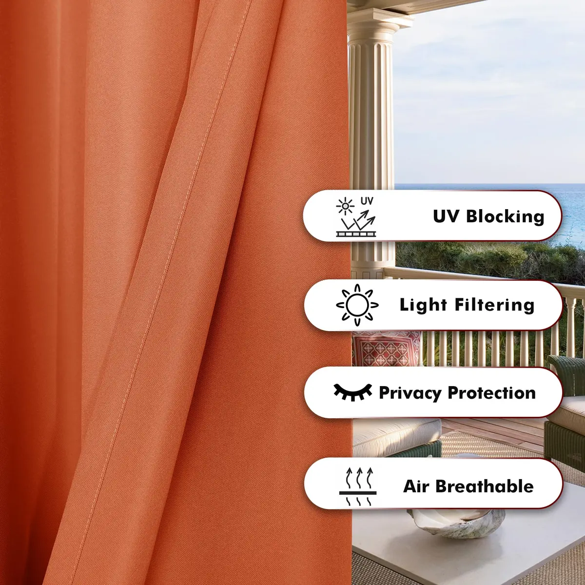 BONZER Waterproof Indoor/Outdoor Curtains for Patio Thick | Privacy & Rainproof Grommet Panel - view 4