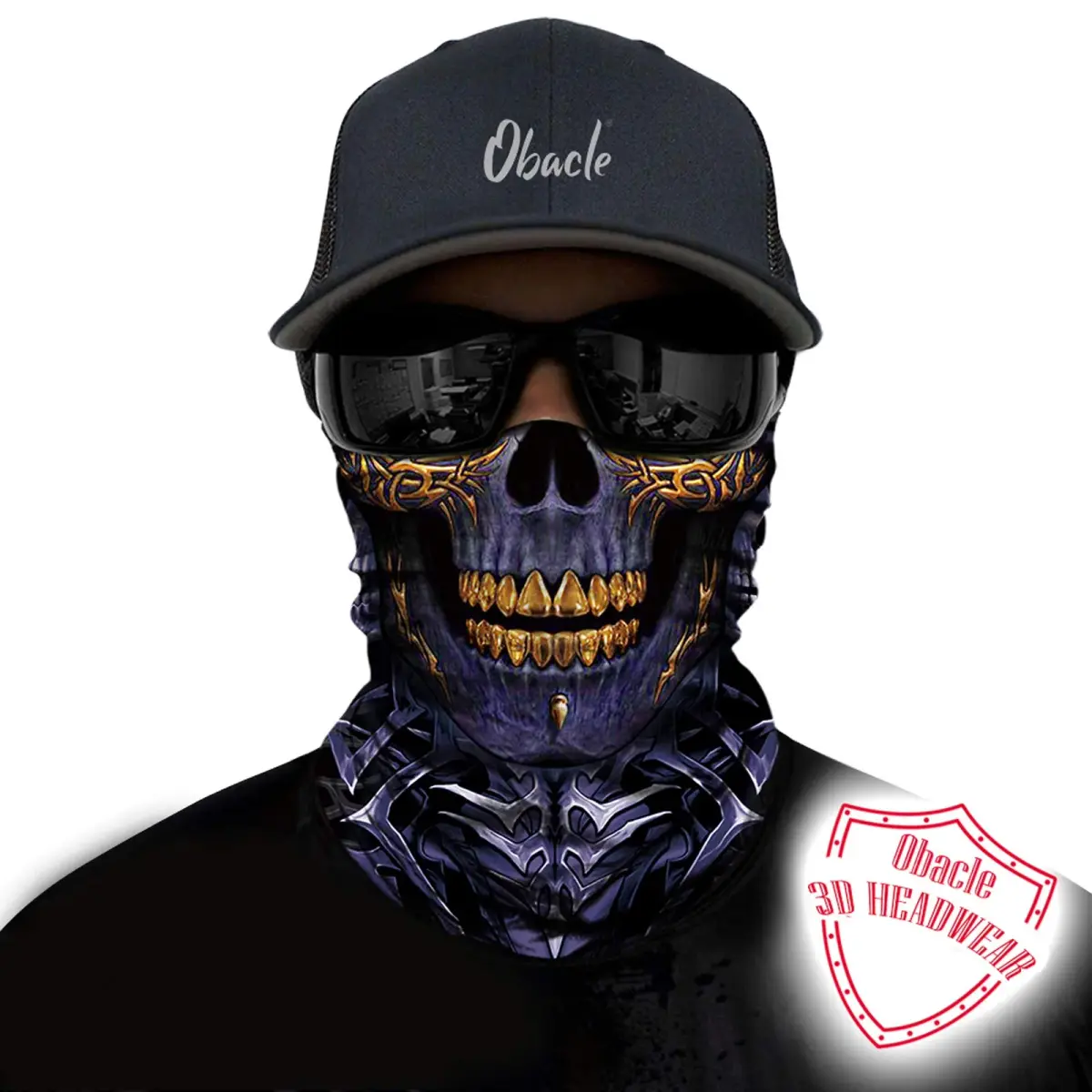 Obacle Skull Face Mask - Gold Teeth Open Mouth Design for Dust, Wind & UV Protection - view 2
