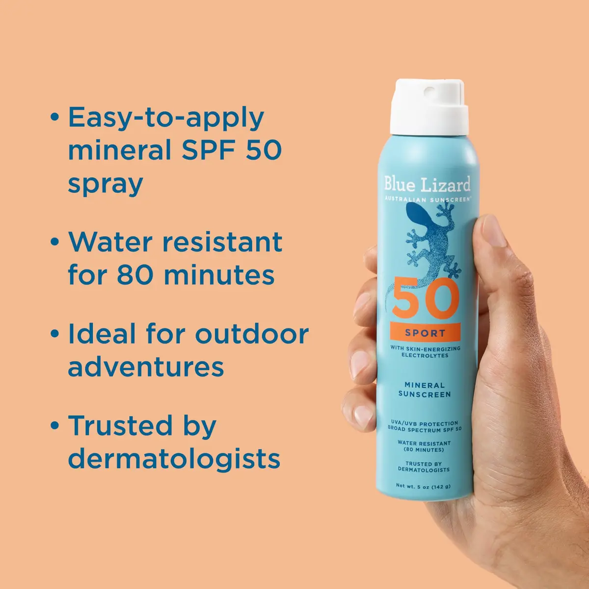 BLUE LIZARD Sport Mineral Sunscreen Spray SPF 50+ 148ml (5 fl oz) | Dermatologist-Recommended for Sensitive Skin - view 2