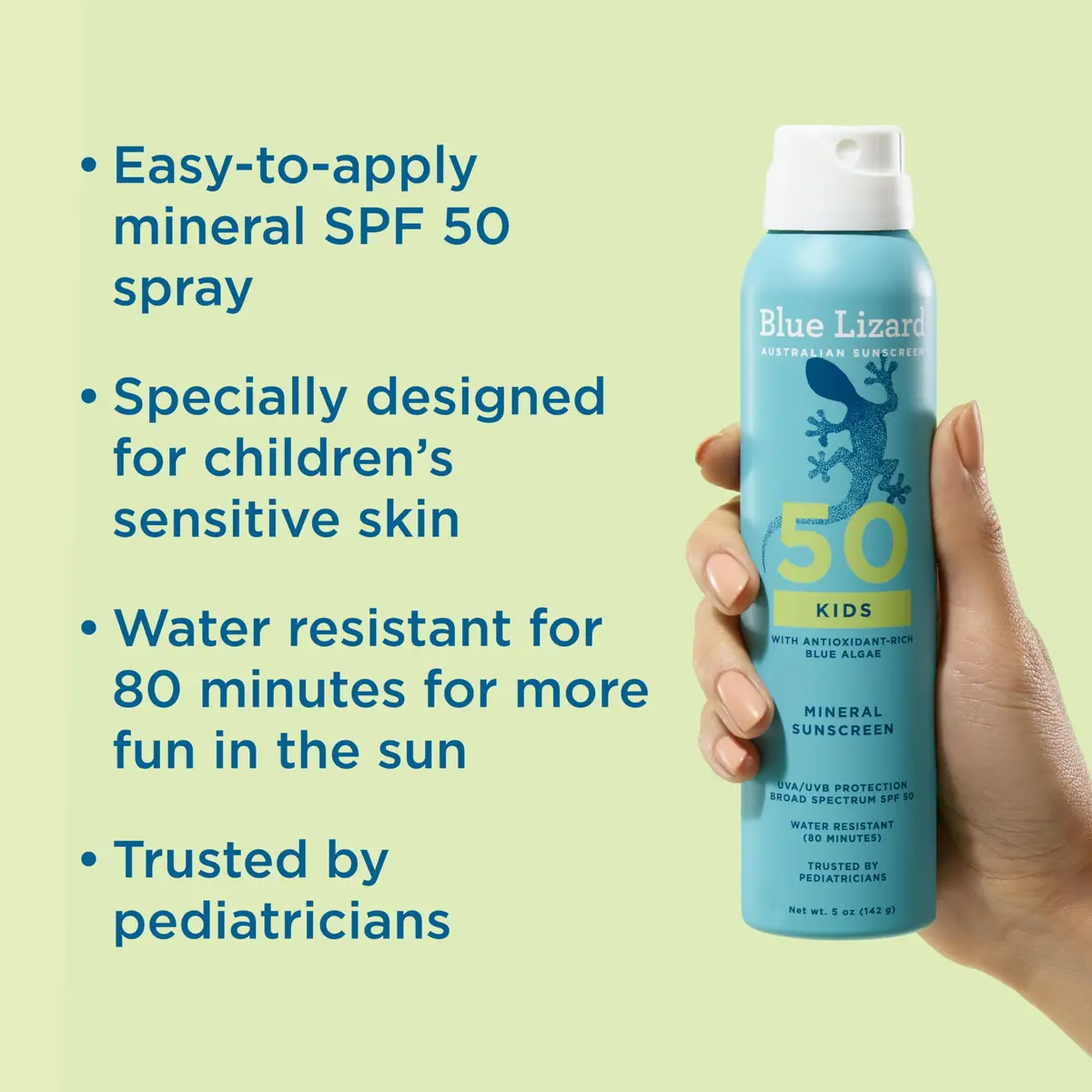 Blue Lizard Kids Mineral Sunscreen Spray SPF 50+ 148ml (5 fl oz) | Broad-Spectrum UVA/UVB Protection - view 2