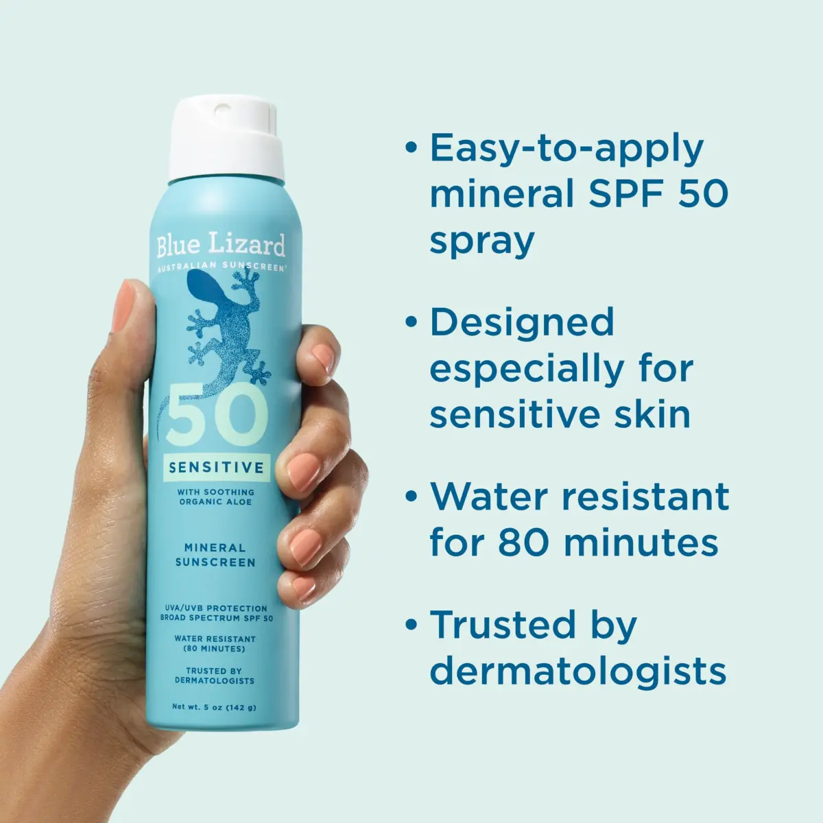 Blue Lizard Sensitive Mineral SPF 50 Spray 148ml (5 Fl Oz) | Dermatologist-Trusted Broad-Spectrum Protection - view 2