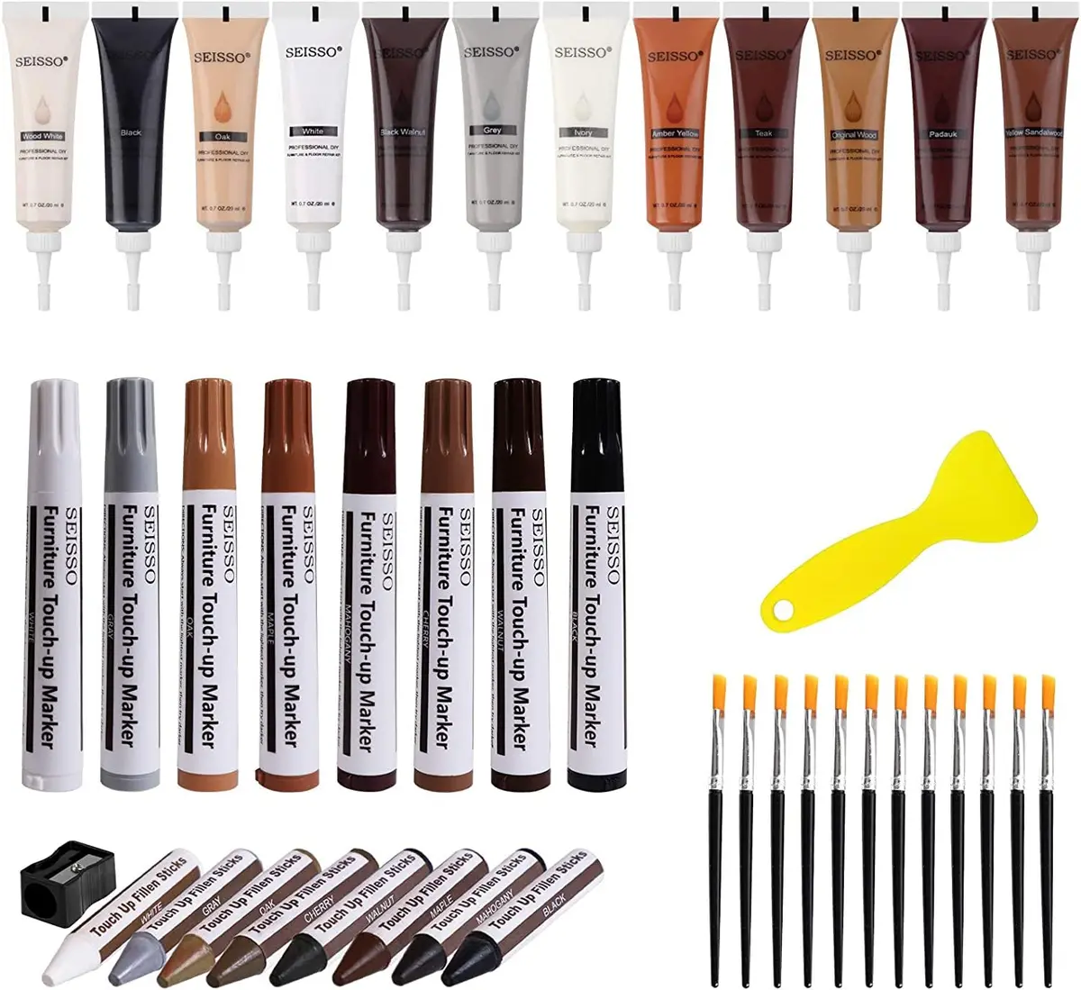 SEISSO Furniture Repair Kit, 12 Colors Wood Fillers with Markers Wax Sticks | Easy Scratch & Crack Fix - main product image