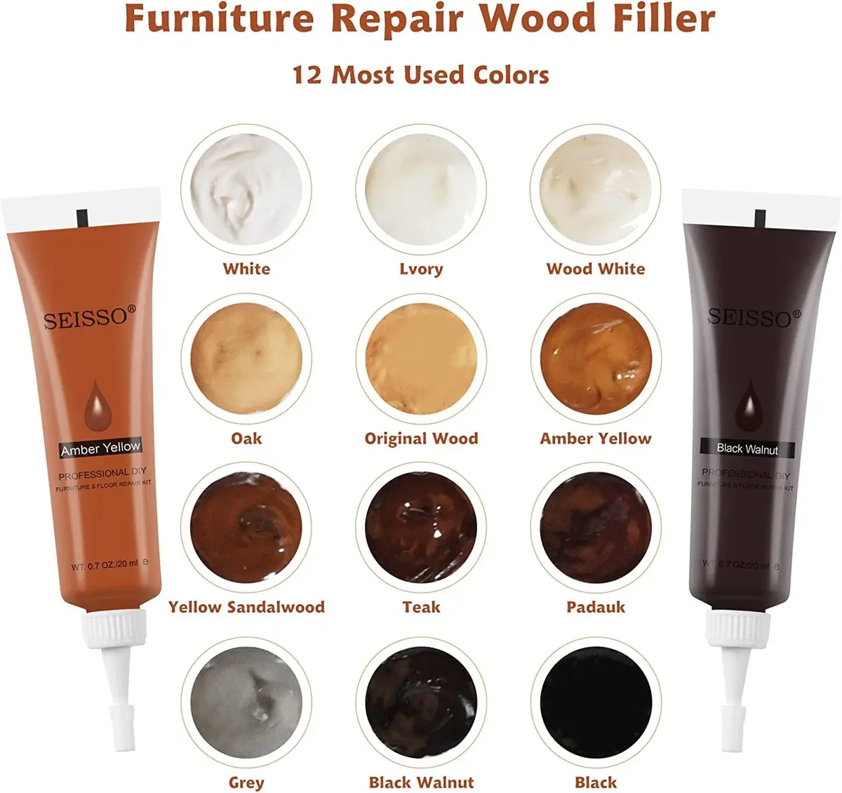 SEISSO Furniture Repair Kit, 12 Colors Wood Fillers with Markers Wax Sticks | Easy Scratch & Crack Fix - view 2