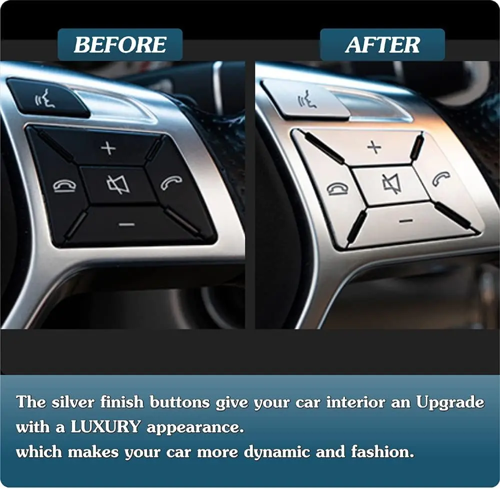 Asrnten Car Steering Wheel Button Trim Inner Decoration Silver Model D | Compatible with Mercedes Benz Models (70-120c) - view 2