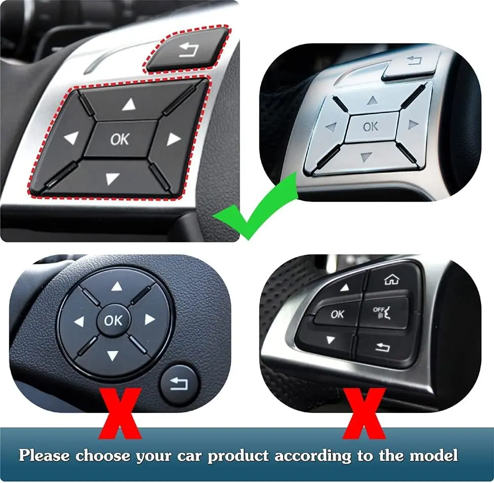 Asrnten Car Steering Wheel Button Trim Inner Decoration Silver Model D | Compatible with Mercedes Benz Models (70-120c) - view 4