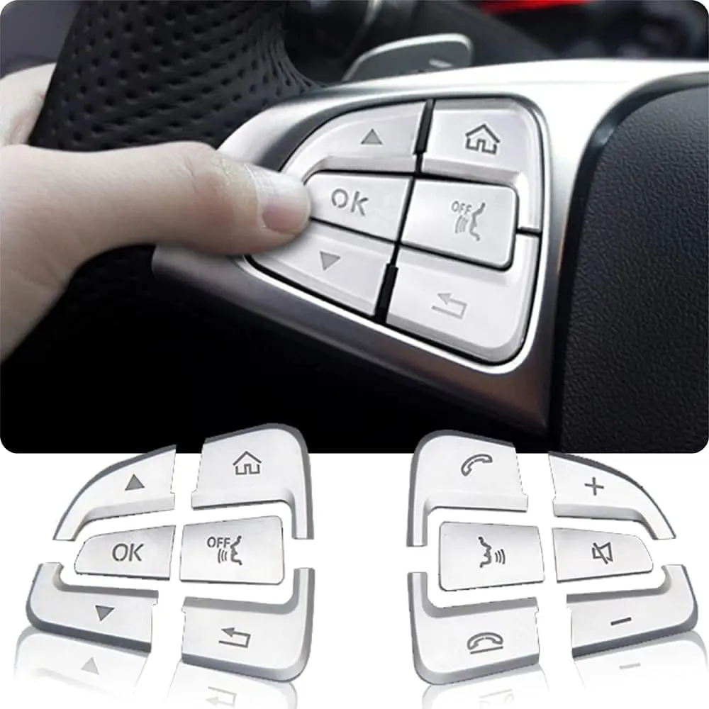 Asrnten Silver Steering Wheel Button Trim | Compatible with Mercedes Benz W205 X205 (70-120c) - main product image