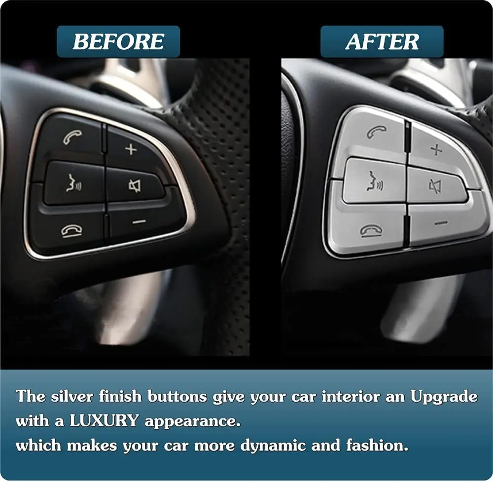 Asrnten Silver Steering Wheel Button Trim | Compatible with Mercedes Benz W205 X205 (70-120c) - view 6