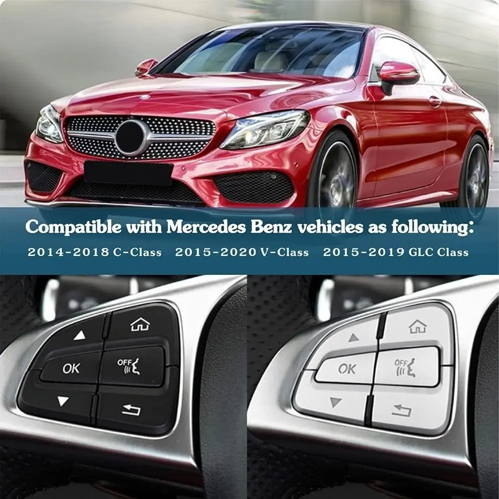 Asrnten Silver Steering Wheel Button Trim | Compatible with Mercedes Benz W205 X205 (70-120c) - view 3