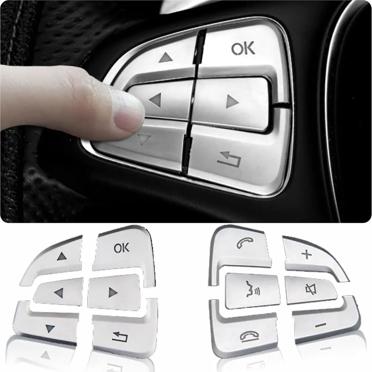 Asrnten Car Steering Wheel Button Trim Inner Decoration Silver | Compatible with Mercedes Benz GLA CLA GLS GLE CLS SL A B Class - main product image