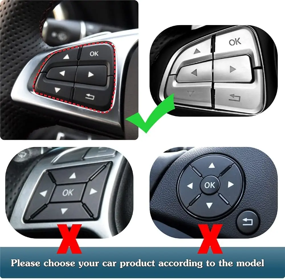 Asrnten Car Steering Wheel Button Trim Inner Decoration Silver | Compatible with Mercedes Benz GLA CLA GLS GLE CLS SL A B Class - view 5