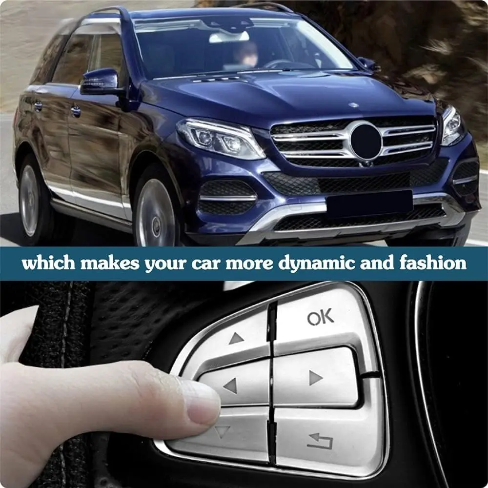 Asrnten Car Steering Wheel Button Trim Inner Decoration Silver | Compatible with Mercedes Benz GLA CLA GLS GLE CLS SL A B Class - view 7