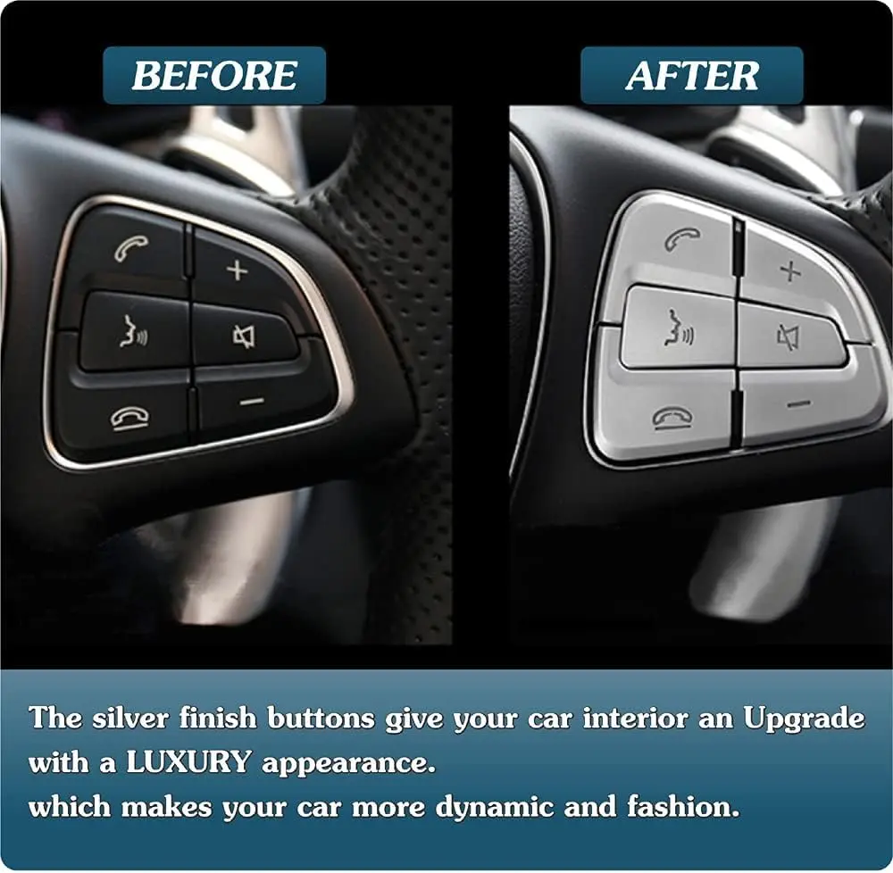 Asrnten Car Steering Wheel Button Trim Inner Decoration Silver | Compatible with Mercedes Benz GLA CLA GLS GLE CLS SL A B Class - view 2