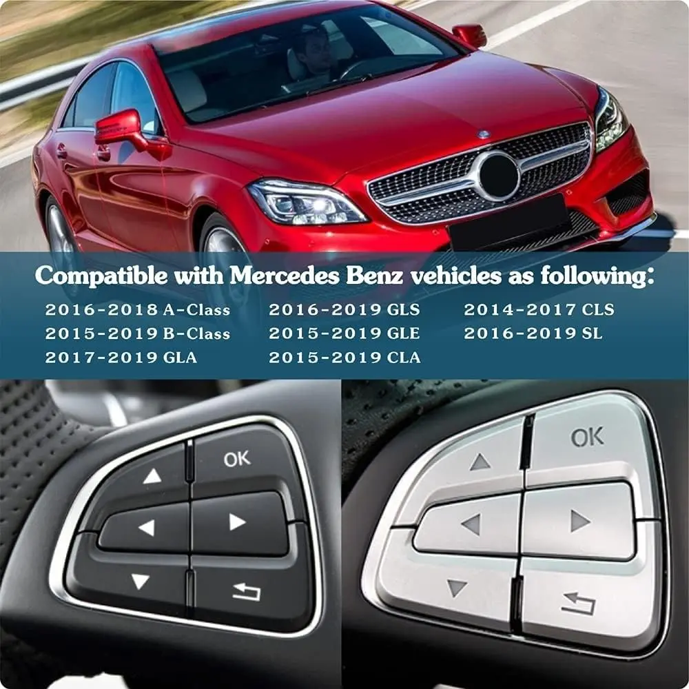 Asrnten Car Steering Wheel Button Trim Inner Decoration Silver | Compatible with Mercedes Benz GLA CLA GLS GLE CLS SL A B Class - view 3