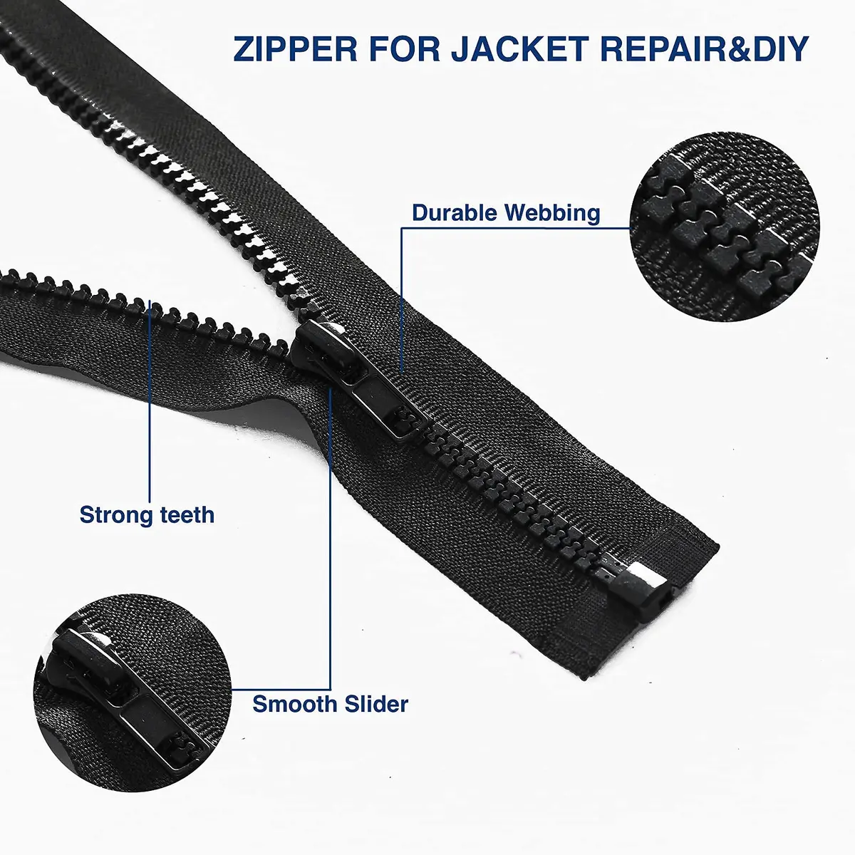 Sawoake Zipper #5 30 Inch Separating Jacket Zippers | Durable Plastic, Black, Bulk Pack - view 6