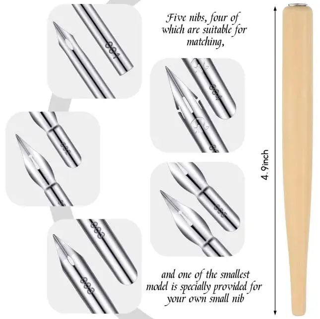 OIXXAF 11-Piece Comic Pen Nib Set with Wooden Holder | Drawing & Calligraphy Essentials - view 3