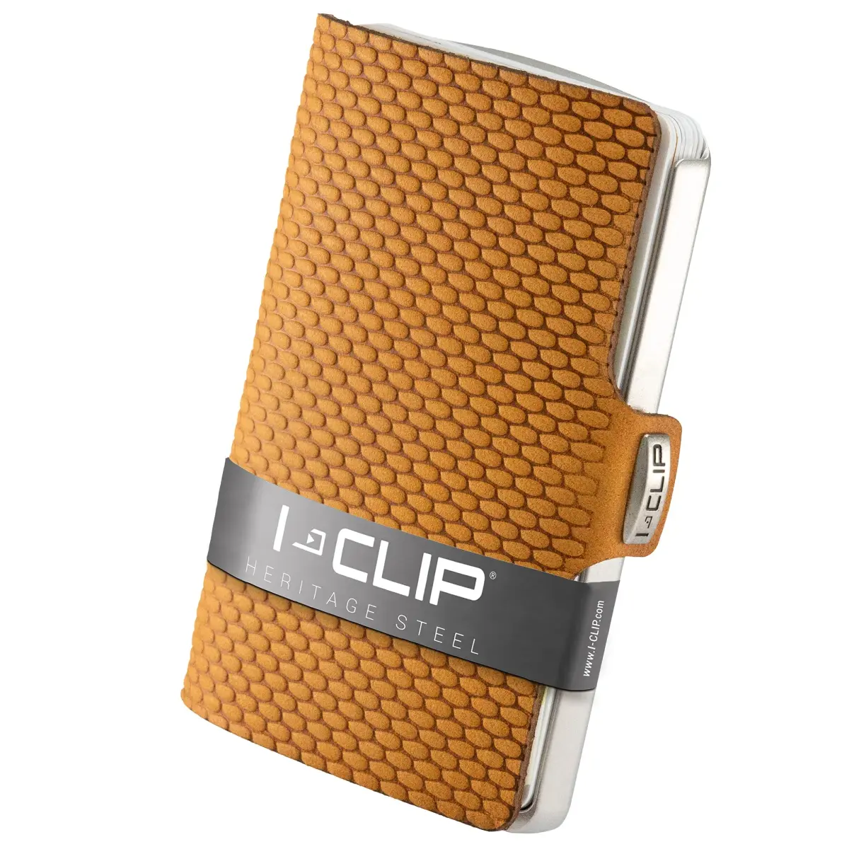 I-CLIP Stainless Steel Moneyclip Slim Wallet with Leather Cardholder - Blasted Milanaise Desert - 5.99 cm (2.36 in) Width - main product image