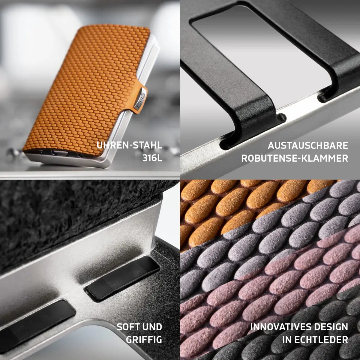 I-CLIP Stainless Steel Moneyclip Slim Wallet with Leather Cardholder - Blasted Milanaise Desert - 5.99 cm (2.36 in) Width - view 5