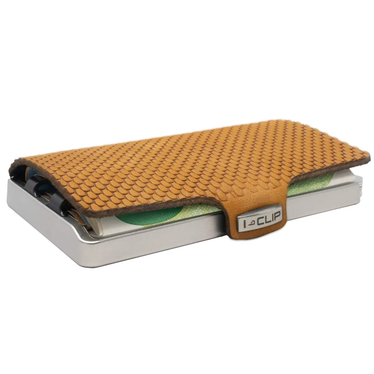 I-CLIP Stainless Steel Moneyclip Slim Wallet with Leather Cardholder - Blasted Milanaise Desert - 5.99 cm (2.36 in) Width - view 2