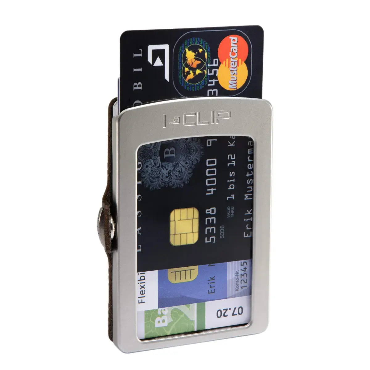 I-CLIP Stainless Steel Moneyclip Slim Wallet with Leather Cardholder - Blasted Milanaise Desert - 5.99 cm (2.36 in) Width - view 4