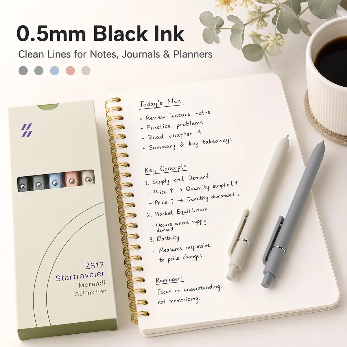 FIOVER Gel Pens 5pcs 0.5mm Quick Dry Black Ink Fine Point Pens | Smooth Writing for Students & Office - view 4