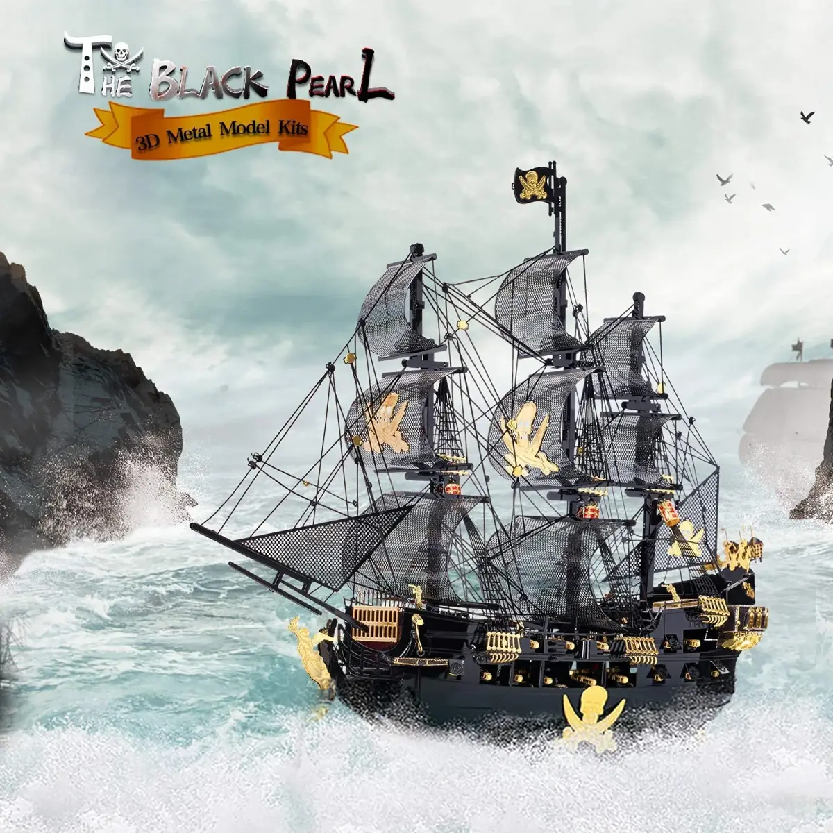 Piececool Black Pearl Pirate Ship 3D Metal Puzzle Model Kit 307 Pieces | Challenging DIY Craft for Adults & Teens - view 7