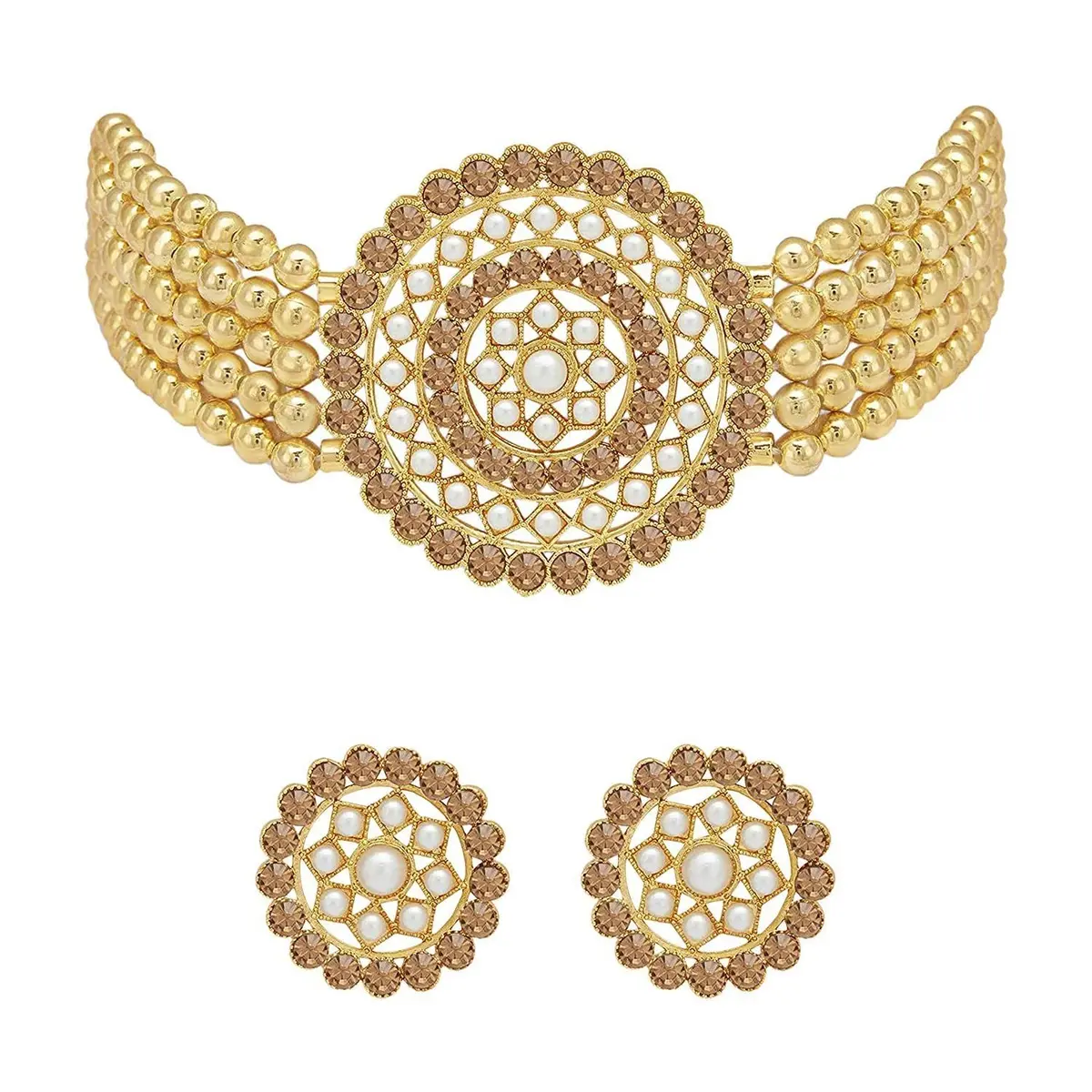 I Jewels 18K Gold Plated Indian Bollywood Beaded Choker Set | Light Weight & Traditional (70-120 chars) - main product image