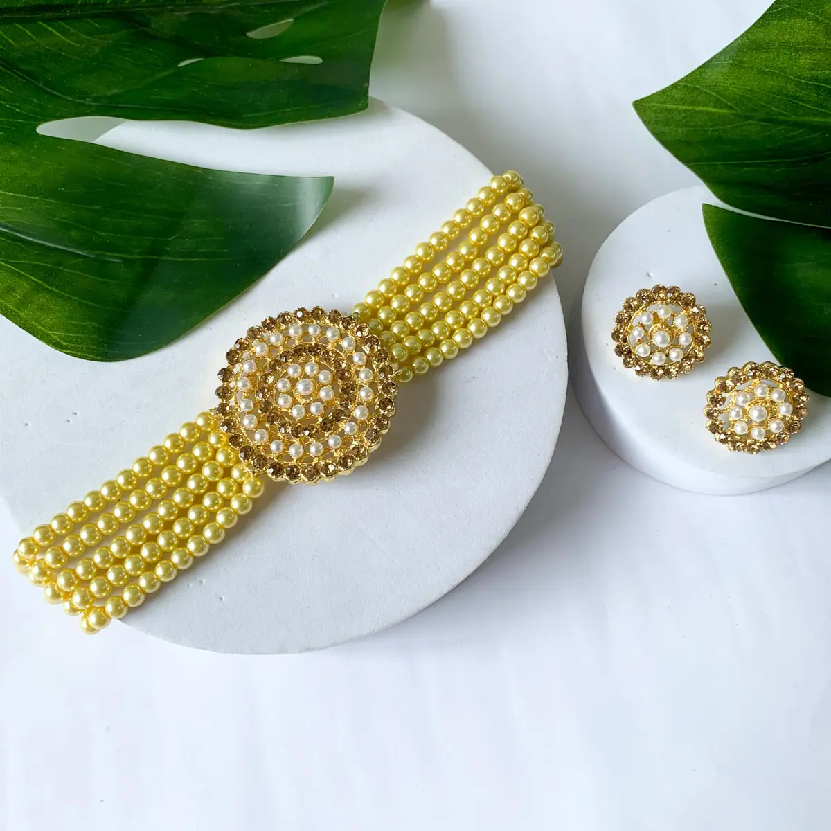 I Jewels 18K Gold Plated Indian Bollywood Beaded Choker Set | Light Weight & Traditional (70-120 chars) - view 2