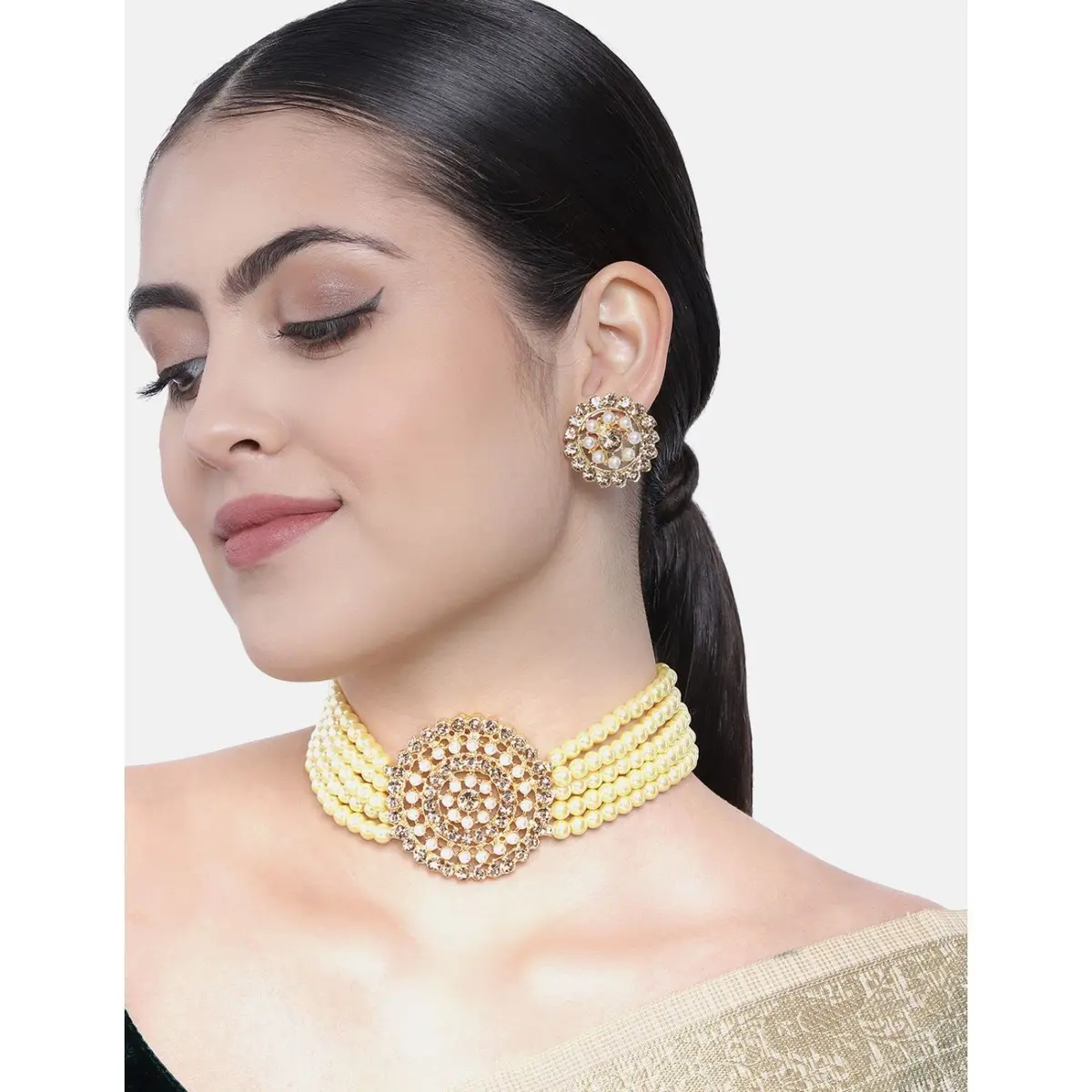 I Jewels 18K Gold Plated Indian Bollywood Beaded Choker Set | Light Weight & Traditional (70-120 chars) - view 3