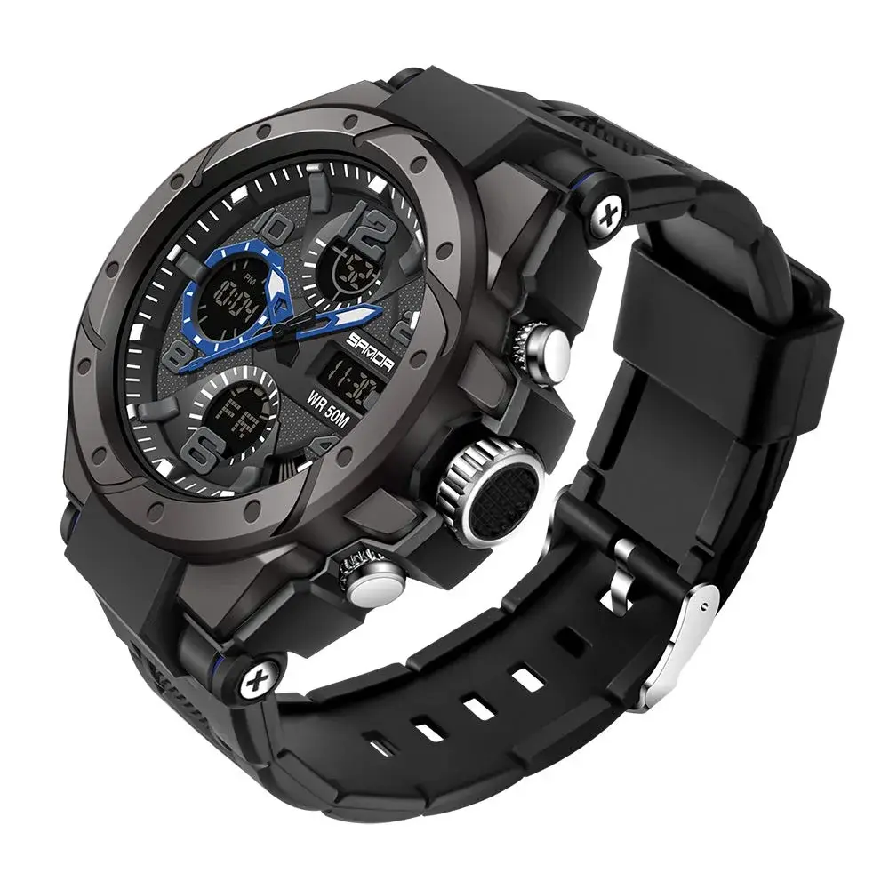 AIMES Men's B-Blue Sport Watch 53mm Dual Time Zone Military Watch with LED Alarm & Stopwatch - main product image