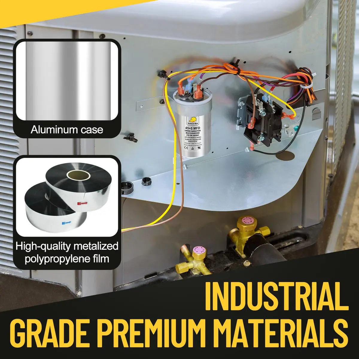 HVAC YELLOW HAT 35uF 35MFD Round Run Capacitor 5.68cm (2.25") x 10.11cm (3.93") | Universal 370V/440V AC Motor Start - view 5