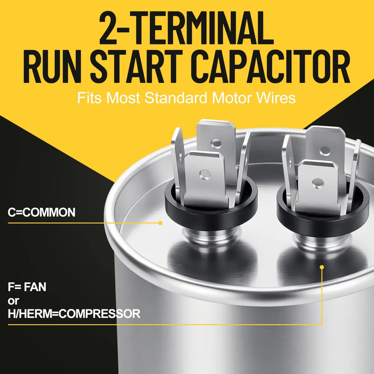 HVAC YELLOW HAT 35uF 35MFD Round Run Capacitor 5.68cm (2.25") x 10.11cm (3.93") | Universal 370V/440V AC Motor Start - view 3