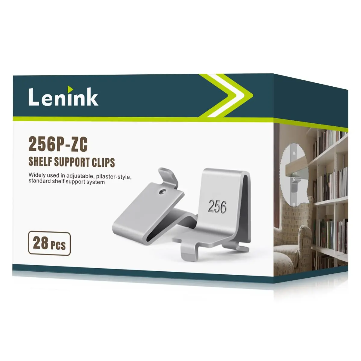 Lenink Pilaster Shelf Clip 28 Pcs Silver | Adjustable Metal Shelf Supports for Home & Office - main product image