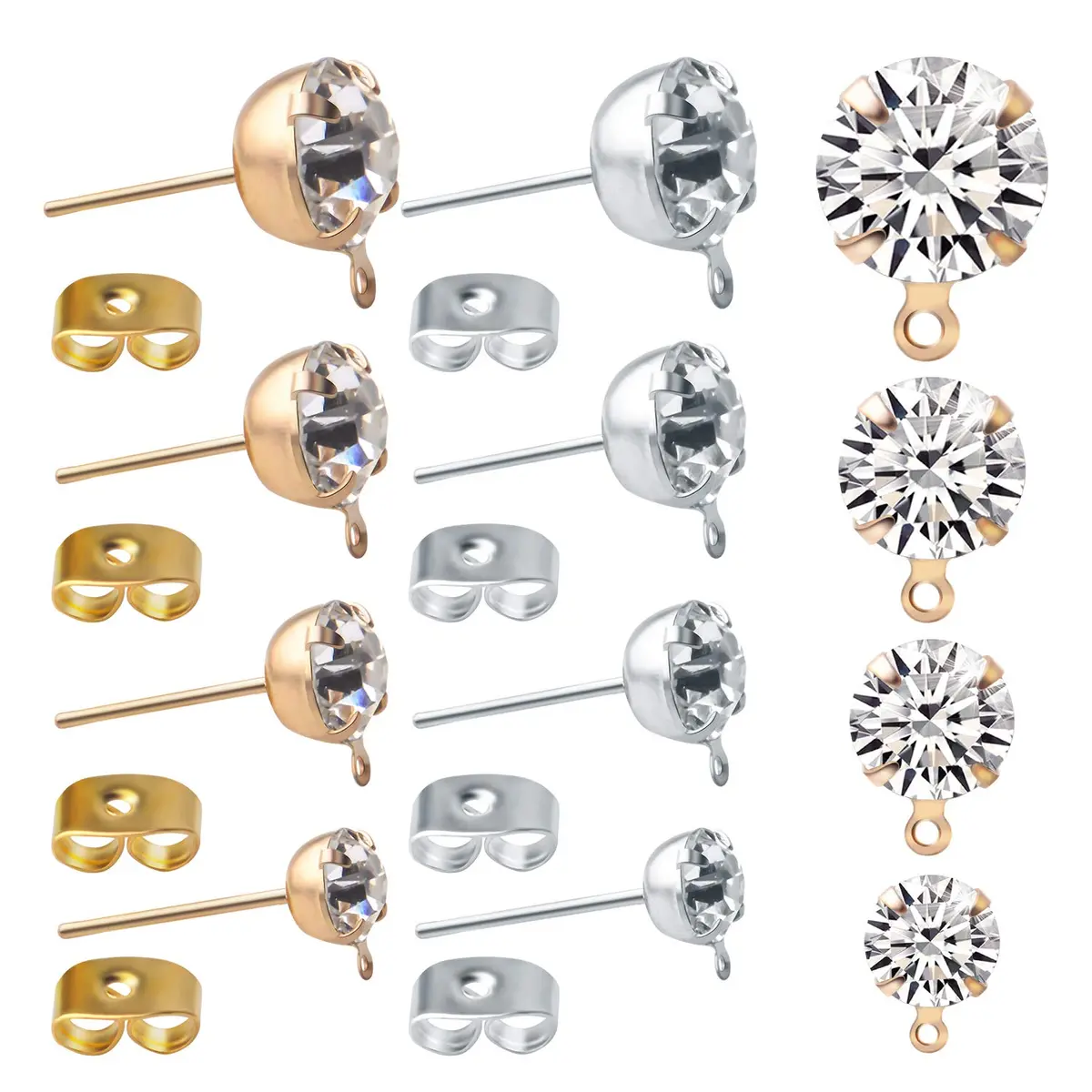 Aylifu Hypoallergenic Earring Posts Studs with Loops & Butterfly Backs, Gold & Silver, 4 Sizes (80pcs Total) - main product image