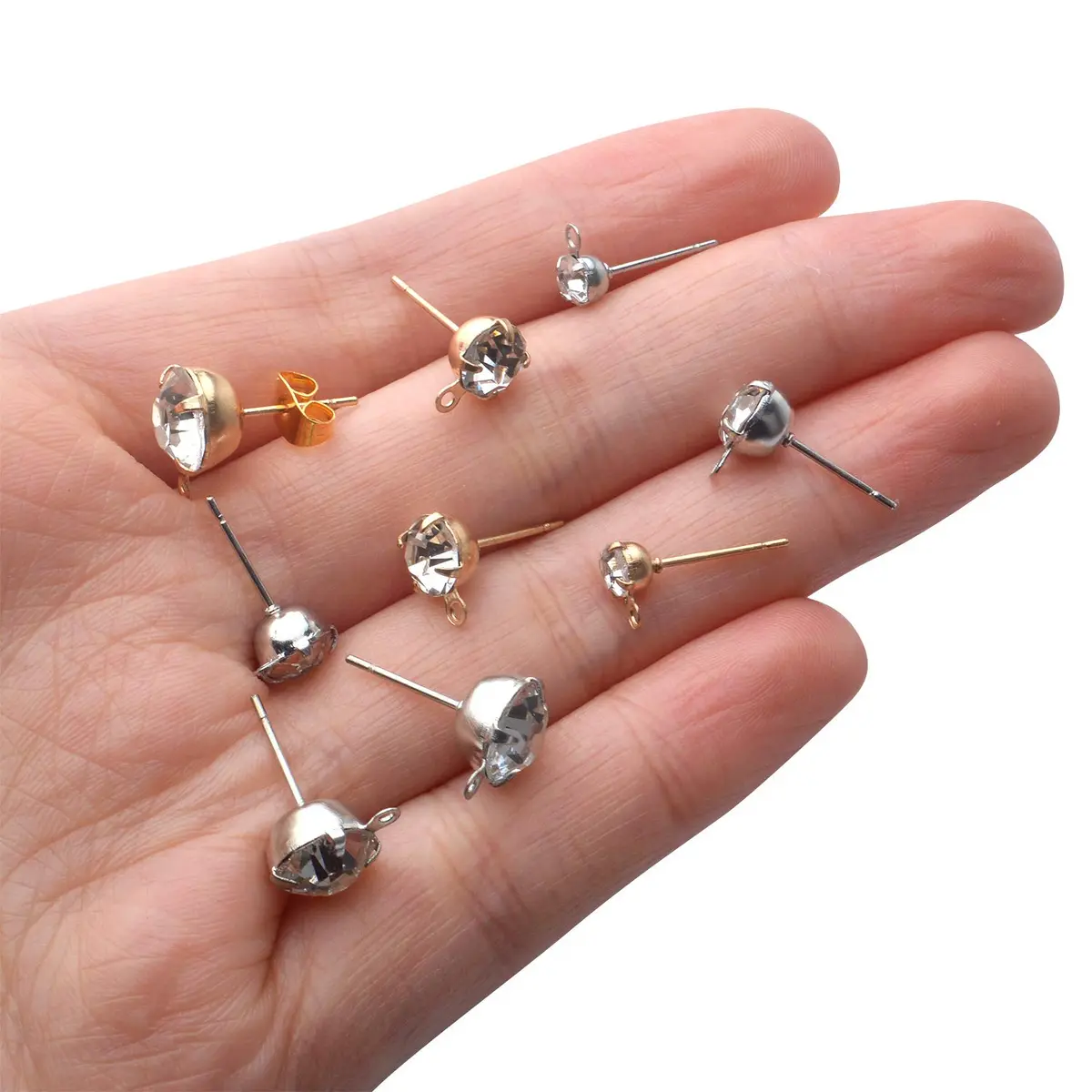Aylifu Hypoallergenic Earring Posts Studs with Loops & Butterfly Backs, Gold & Silver, 4 Sizes (80pcs Total) - view 7