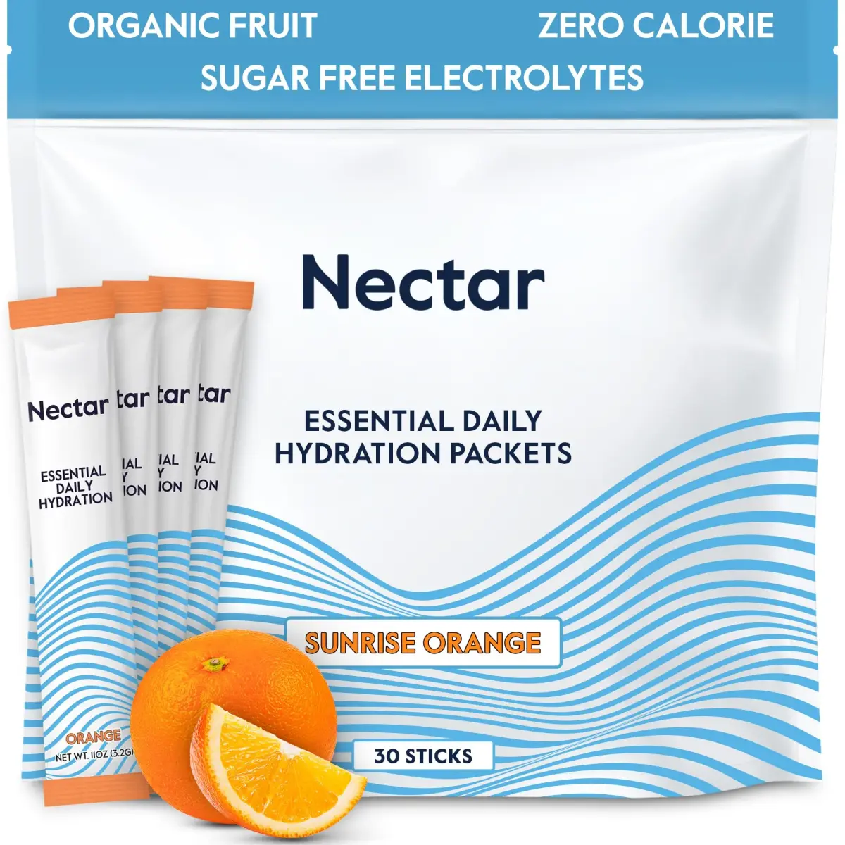 Nectar Hydration Packets Orange 30 Pack | Organic Fruit Liquid Daily IV Electrolytes Powder - main product image
