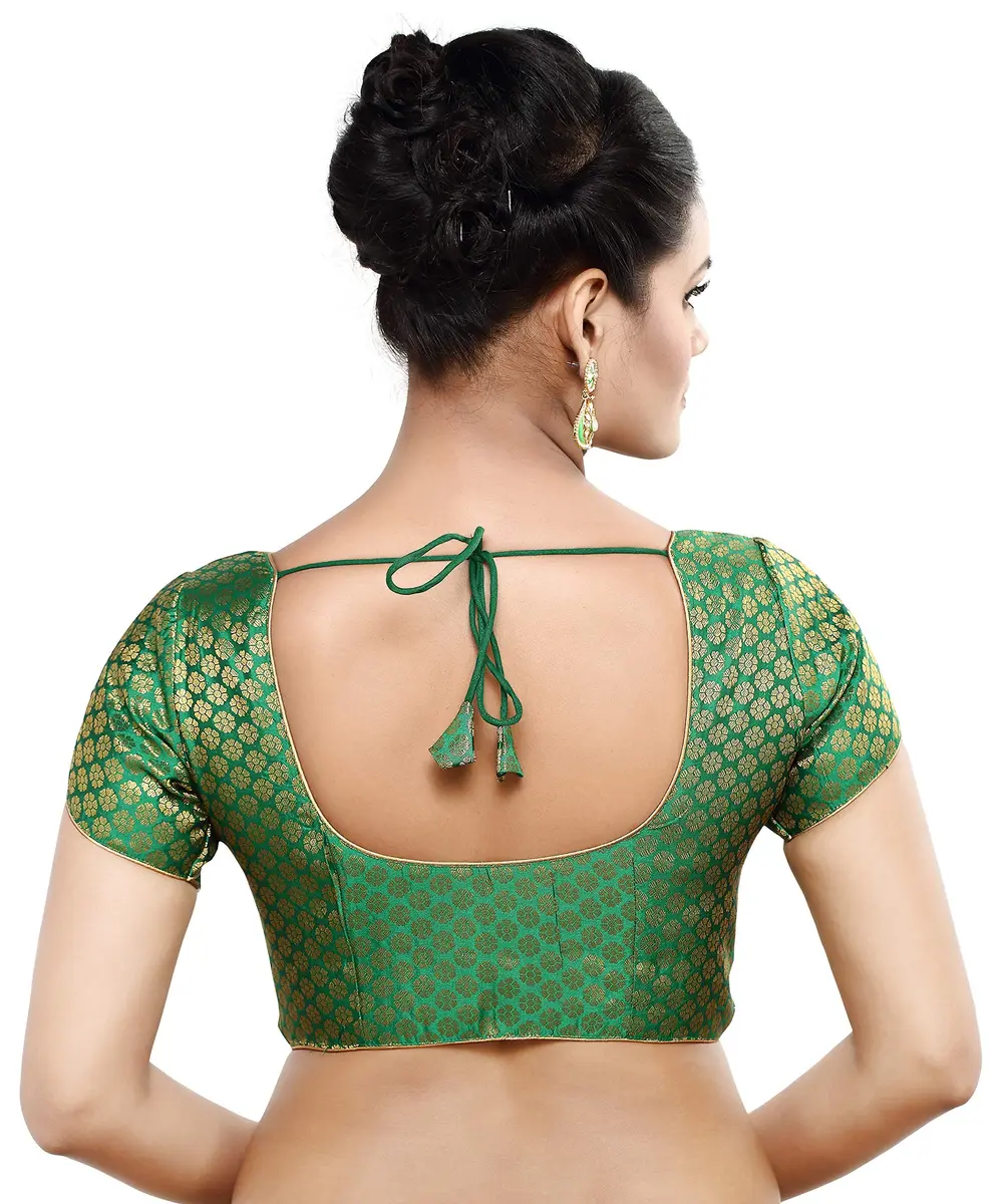 Madhu Fashion Banaras Brocade Saree Blouse 42 (107cm) Bottle Green | Ready-to-Wear Ceremony Blouse - view 2