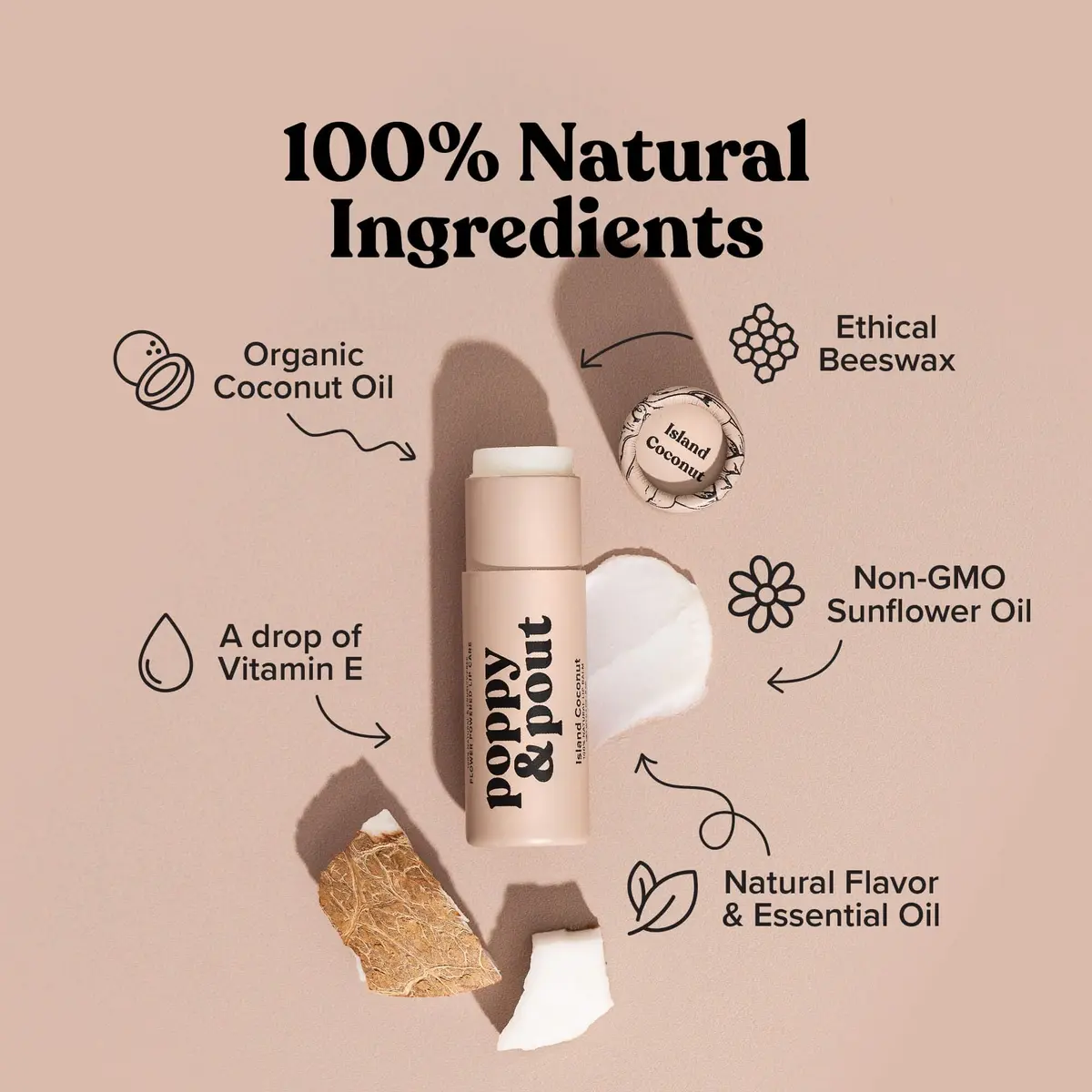 Poppy & Pout Island Coconut Jumbo Lip Balm | Hydrates with Beeswax, Vitamin E, Organic Coconut Oil | Cruelty-Free - view 2
