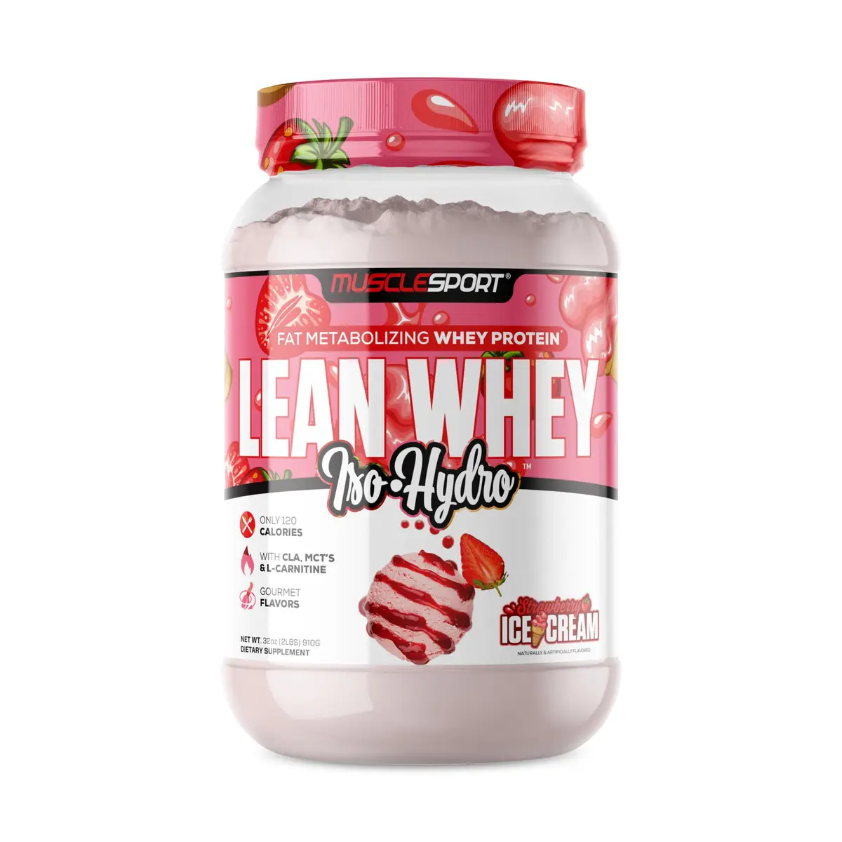 Musclesport Lean Whey Revolution™ Protein Powder - Whey Protein Isolate - 25g Protein per Scoop (2LB, Strawberry) - main product image