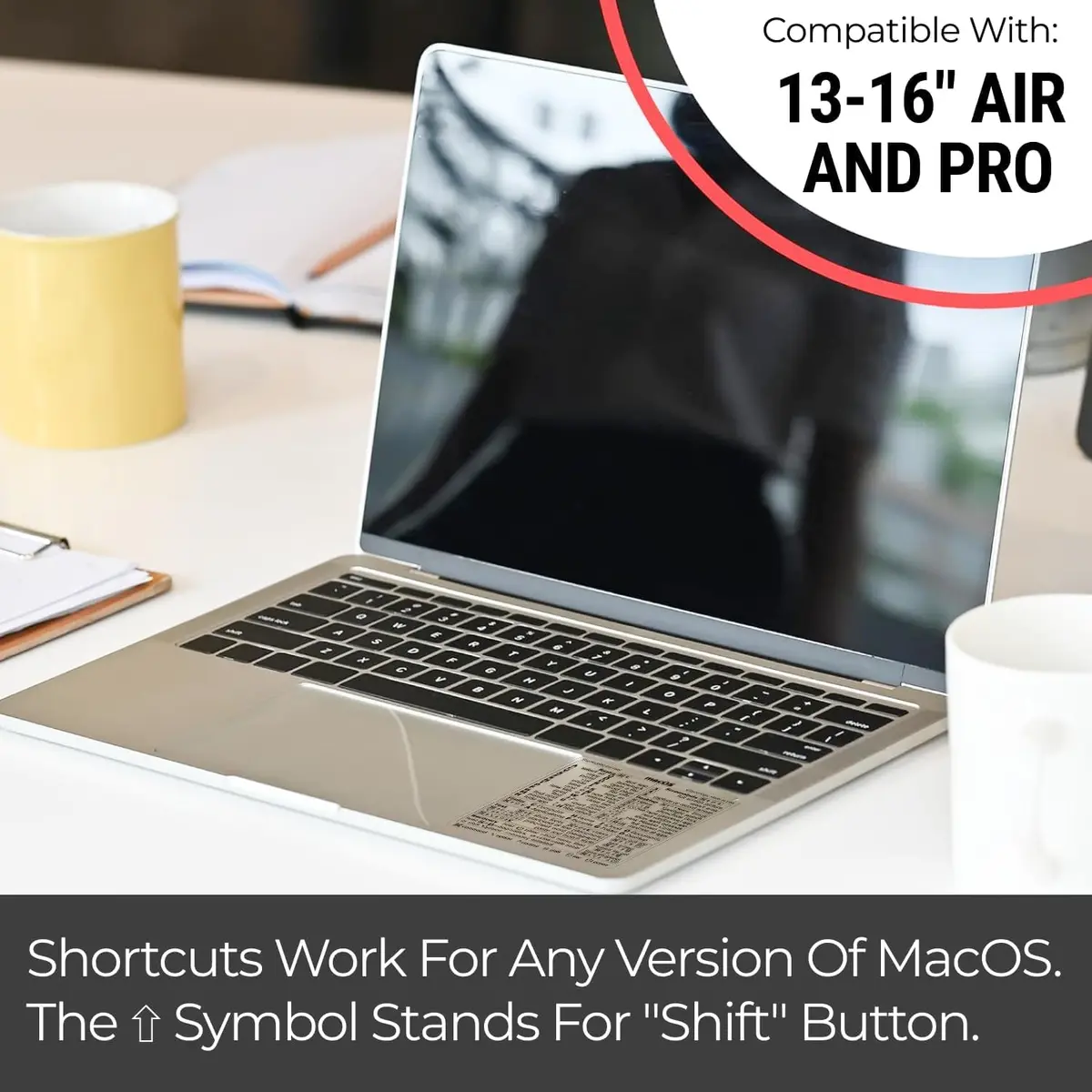 Synerlogic Mac OS Shortcuts Sticker for MacBook Air/Pro | Laminated Vinyl Keyboard Cheatsheet | macOS Commands (Clear/Black) - view 5