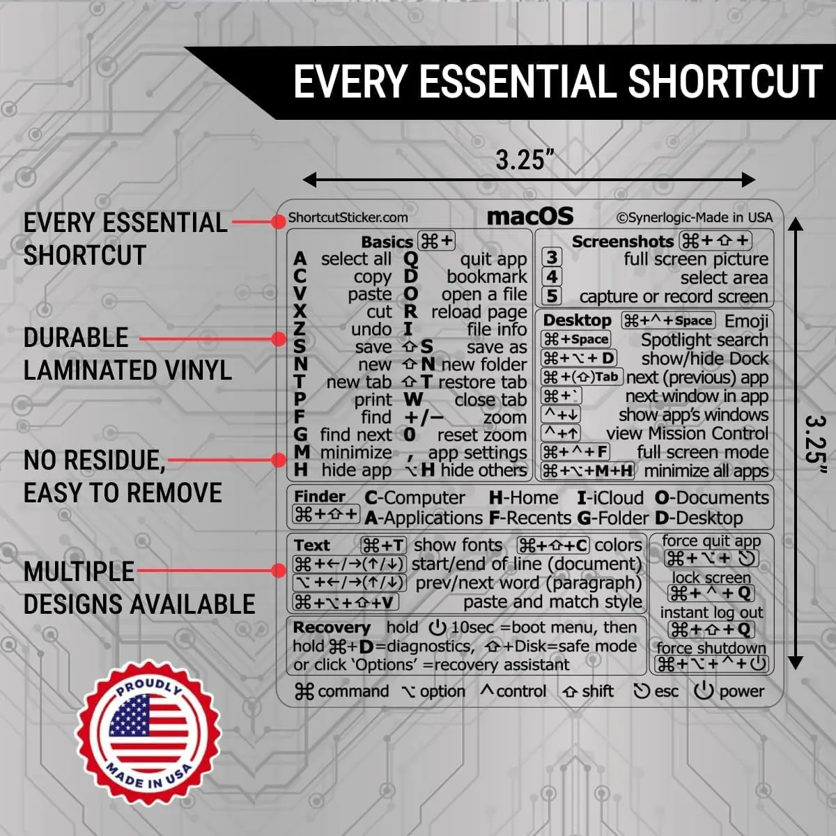 Synerlogic Mac OS Shortcuts Sticker for MacBook Air/Pro | Laminated Vinyl Keyboard Cheatsheet | macOS Commands (Clear/Black) - view 3