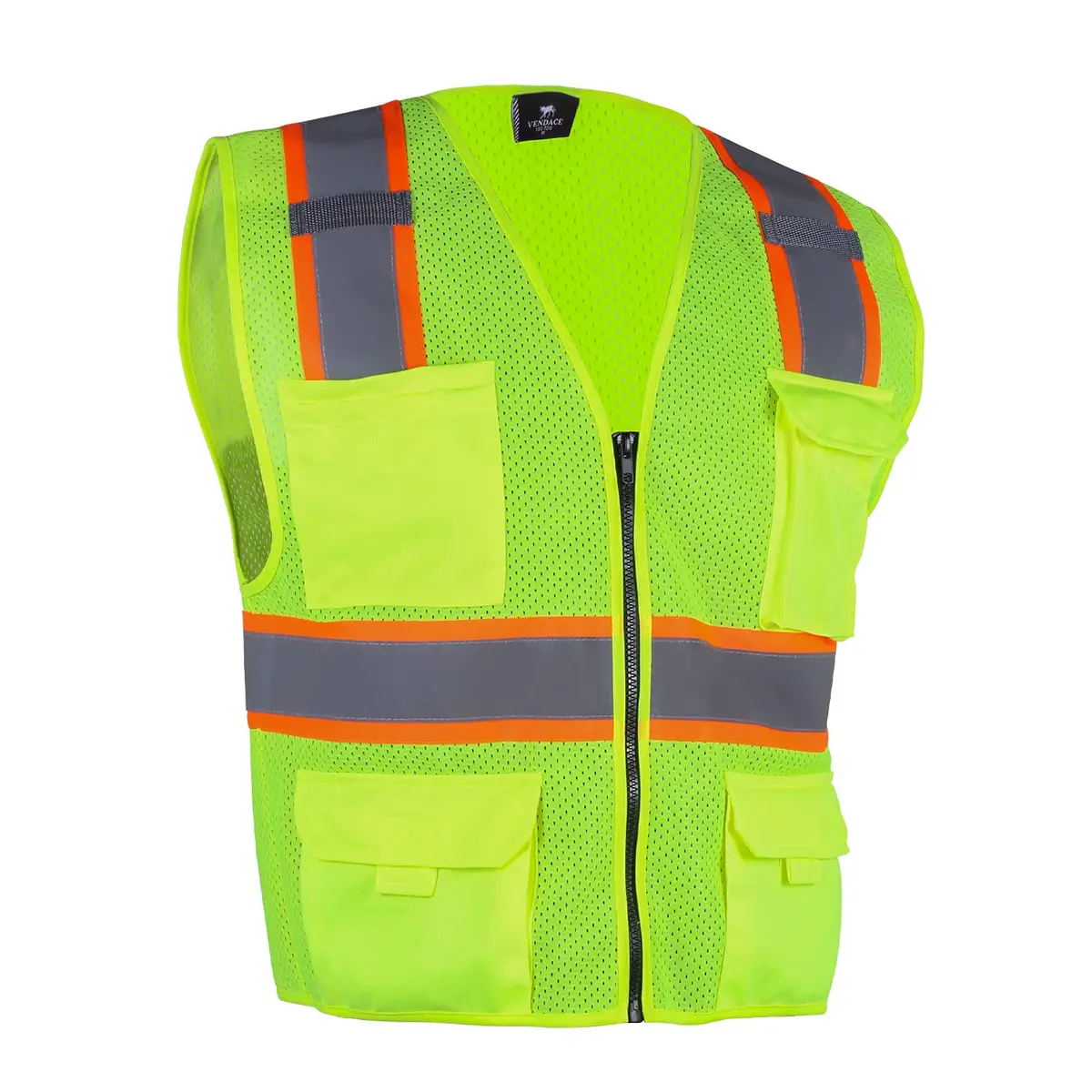 VENDACE Hi Vis Safety Reflective Mesh Vest for Men ANSI Class 2 High Visibility Vest with 8 Pockets and Zipper (Yellow, XL) - main product image