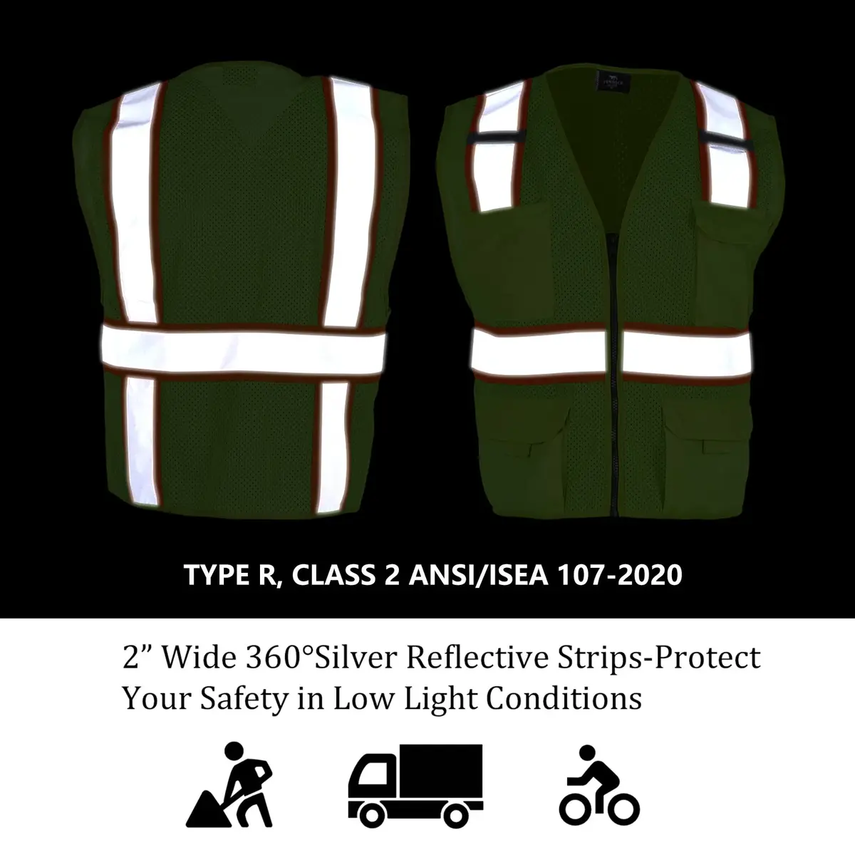 VENDACE Hi Vis Safety Reflective Mesh Vest for Men ANSI Class 2 High Visibility Vest with 8 Pockets and Zipper (Yellow, XL) - view 6