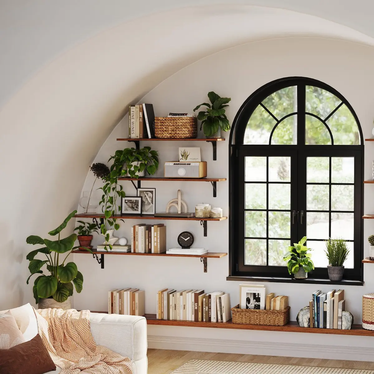 DINZI LVJ Long Wall Shelves 31.5" Rustic Brown | Space-Saving Wall Storage - view 5