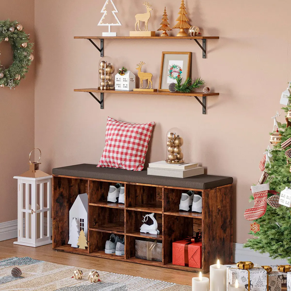 DINZI LVJ Long Wall Shelves 31.5" Rustic Brown | Space-Saving Wall Storage - view 7