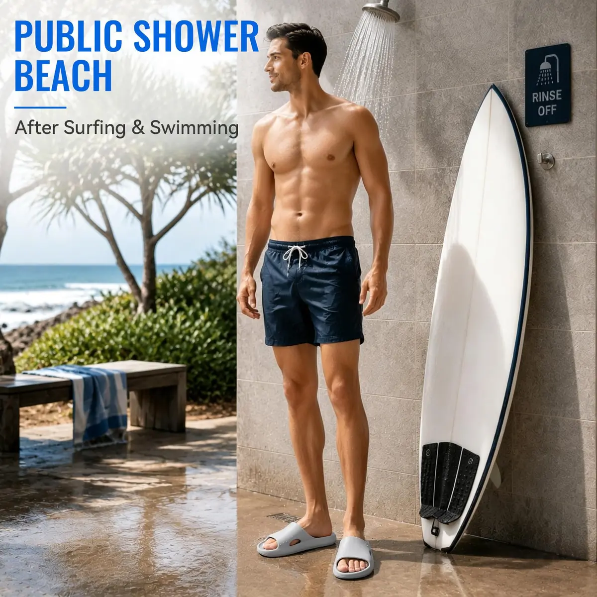 Aoowoll Shower Shoes for Men & Women, Non Slip Quick-Dry Slides, Grey EU42 | Waterproof, Anti-Slip, Lightweight - view 8