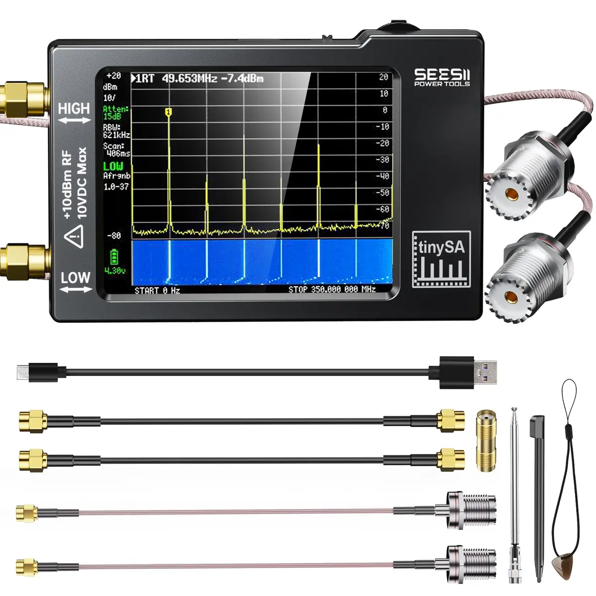 Seesii TinySA Spectrum Analyzer with Touchscreen & Antenna | Portable RF & Signal Generator (100kHz-960MHz) - main product image