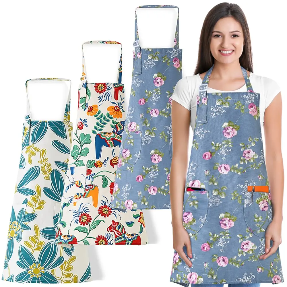 APRONNER 3 PCS Cooking Aprons for Women with Pockets | Vintage Cotton Linen Adjustable Fit - main product image