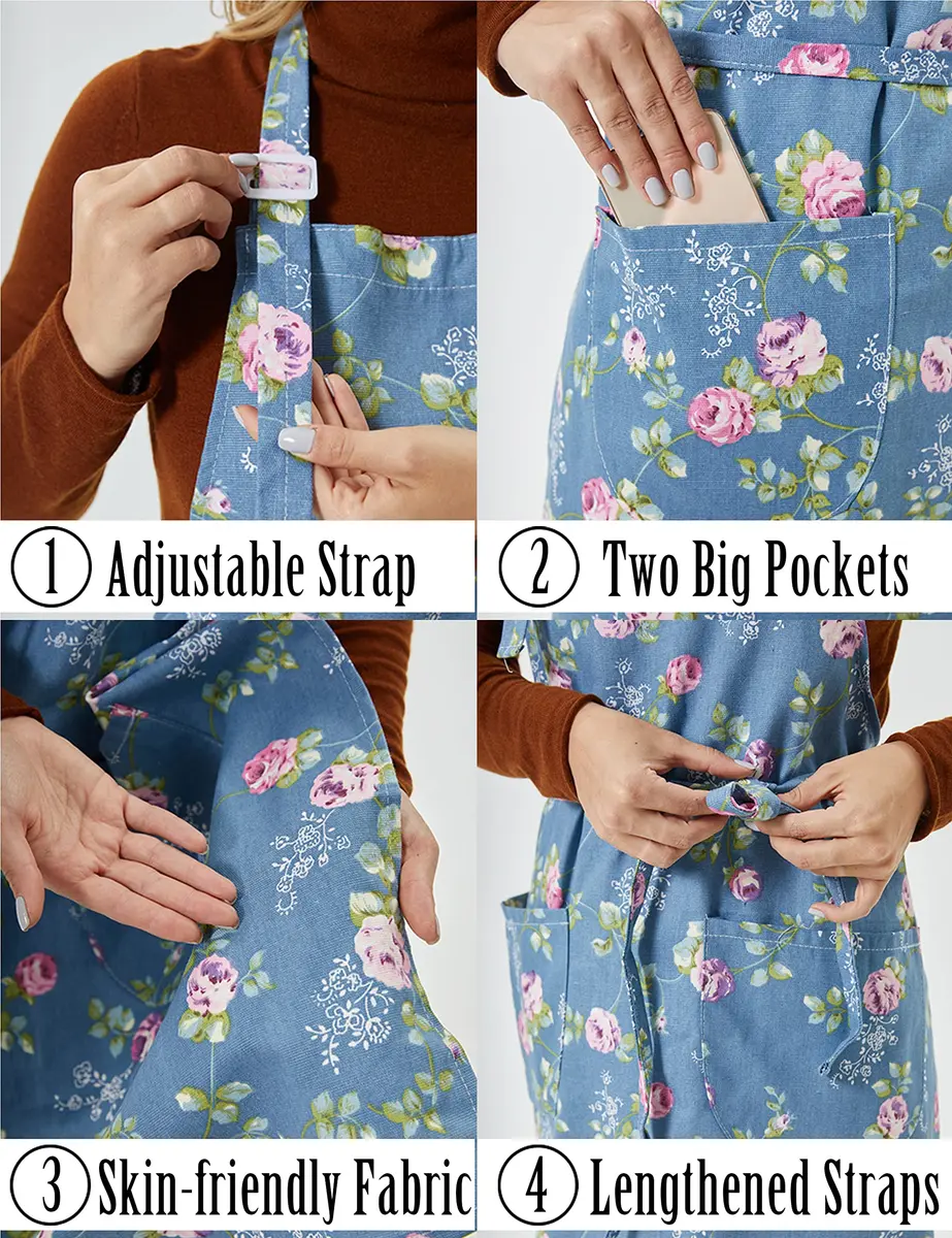 APRONNER 3 PCS Cooking Aprons for Women with Pockets | Vintage Cotton Linen Adjustable Fit - view 5