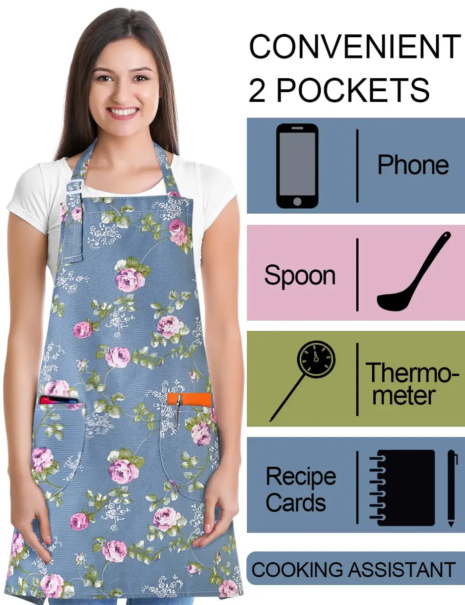 APRONNER 3 PCS Cooking Aprons for Women with Pockets | Vintage Cotton Linen Adjustable Fit - view 2